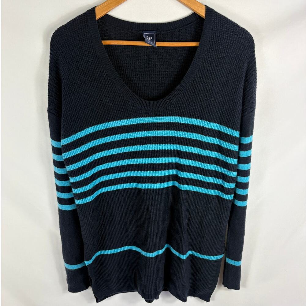 GAP Blue Scoop Neck Striped Longline Sweater Size Medium